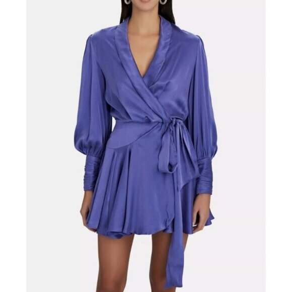 ZIMMERMANN Silk Wrap Mini Dress Violet Purple Size 1 / M / 6-8 - Picture 1 of 12